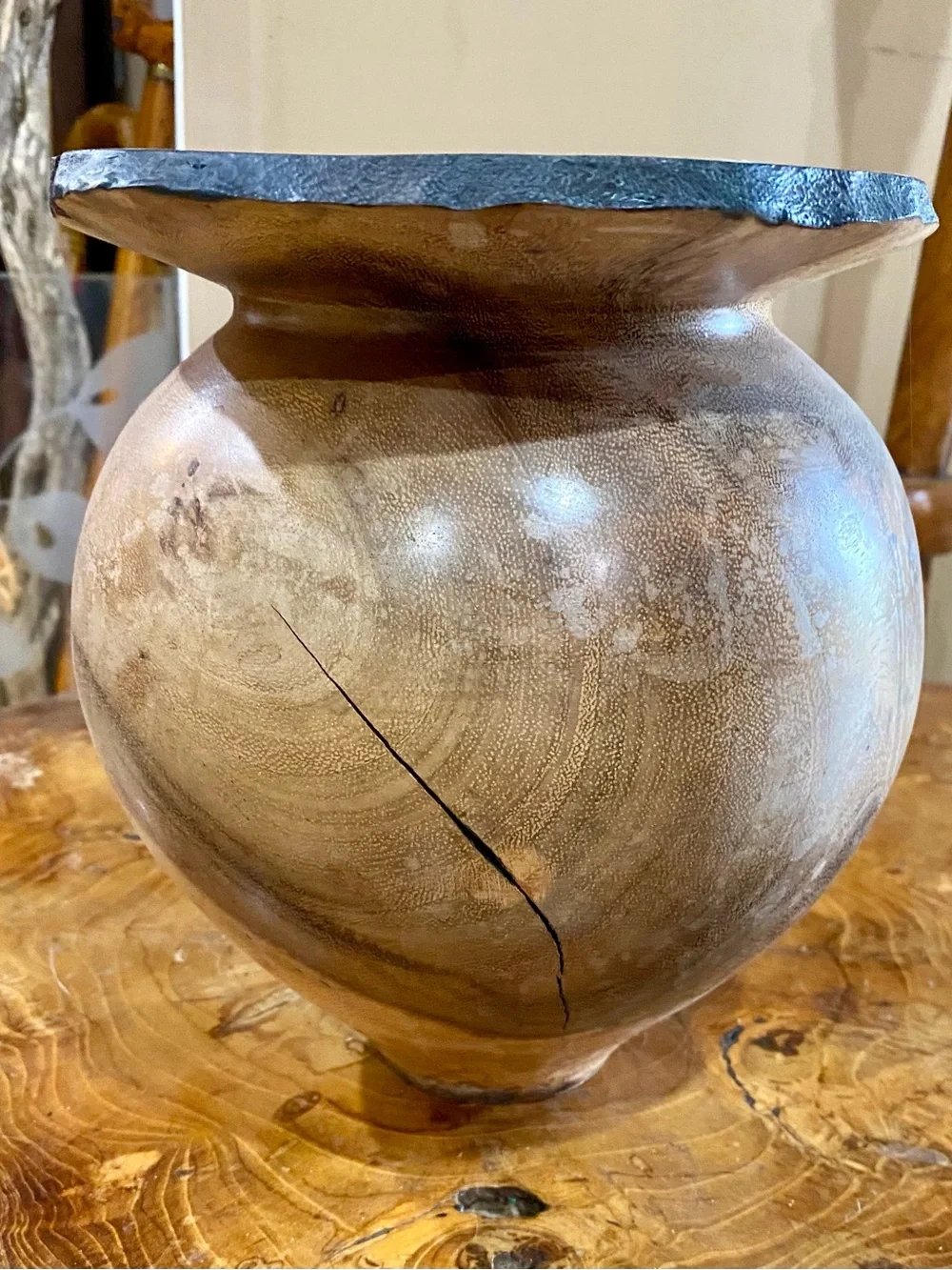 Vintage Teak Root Decorative Turned Wood Vase 8.5” Tall
